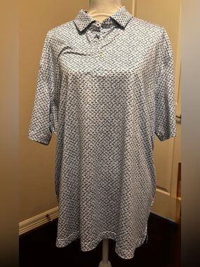 Maelreg Men's Blue/White Geometric Short Sleeve Polo Shirt Size XL